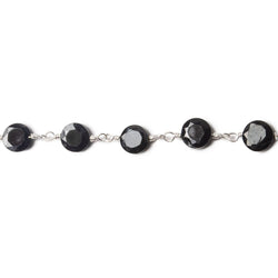 4-5mm Black Spinel Bezel Faceted Coins on Silver Plated Chain by the foot 27 pcs (ONLINE ORDER ONLY)