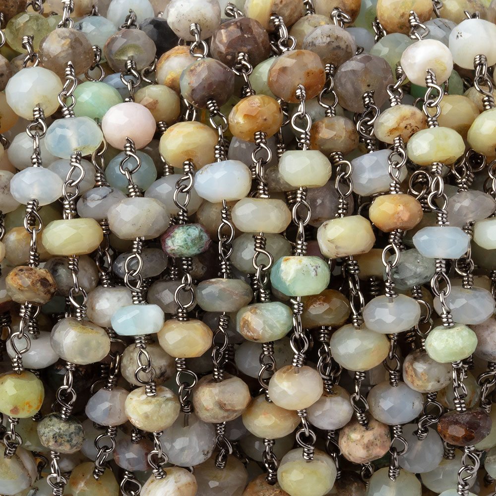 4-5mm Blue Peruvian Opal Faceted Rondelles on Black Gold Plated Chain (ONLINE ORDER ONLY)