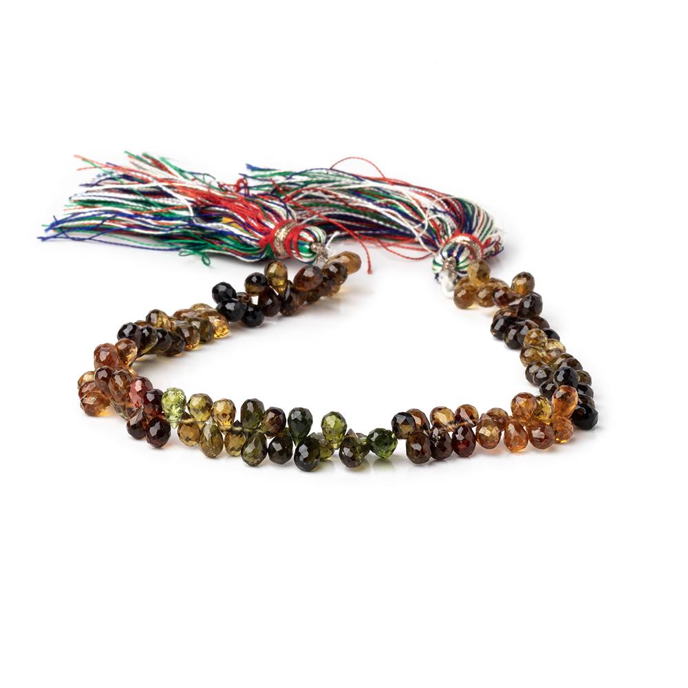 4-5mm Green and Brown Tourmaline Faceted Tear Drop 8 inch 110 beads AA (ONLINE ORDER ONLY)