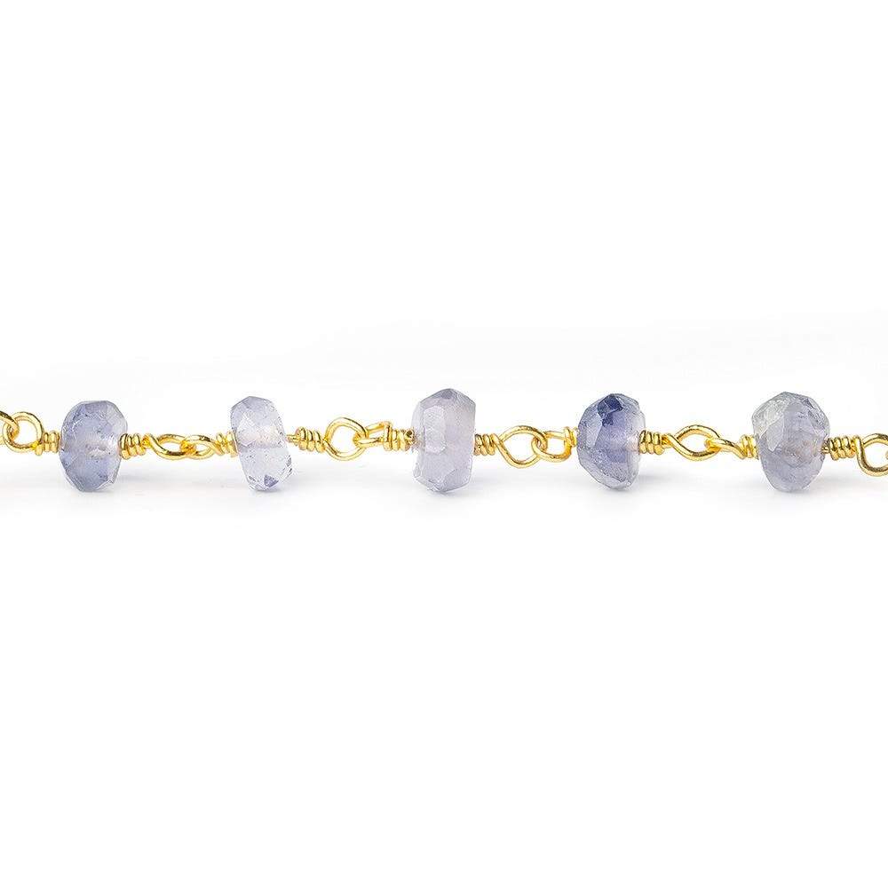 4 -5mm Iolite Faceted Rondelle Gold plated Chain by the foot (ONLINE ORDER ONLY)