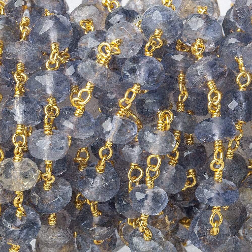 4 -5mm Iolite Faceted Rondelle Gold plated Chain by the foot (ONLINE ORDER ONLY)