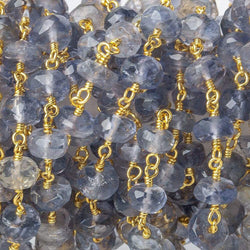 4 -5mm Iolite Faceted Rondelle Gold plated Chain by the foot (ONLINE ORDER ONLY)