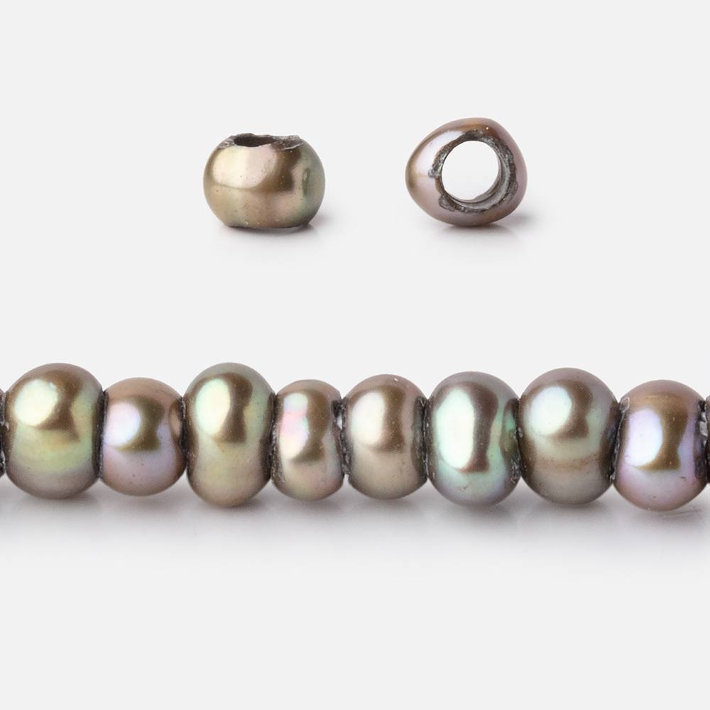 4-5mm Irish Greens Off Round 2.5mm Large Hole Pearls 15 inch 120 Beads (ONLINE ORDER ONLY)