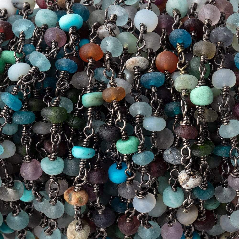 4-5mm Matte Multi Gem Plain Rondelles on Black Gold Plated Chain by the Foot 33 pcs (ONLINE ORDER ONLY)