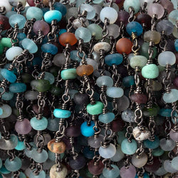 4-5mm Matte Multi Gem Plain Rondelles on Black Gold Plated Chain by the Foot 33 pcs (ONLINE ORDER ONLY)