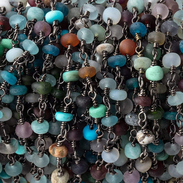 4-5mm Matte Multi Gem Plain Rondelles on Black Gold Plated Chain by the Foot 33 pcs (ONLINE ORDER ONLY)