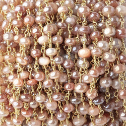 4-5mm Mystic Angel Skin Moonstone Plain Rondelles on Gold Plated Chain by the Foot (ONLINE ORDER ONLY)