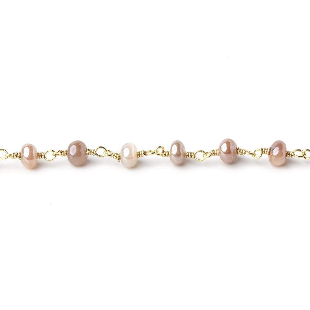 4-5mm Mystic Angel Skin Moonstone Plain Rondelles on Gold Plated Chain by the Foot (ONLINE ORDER ONLY)