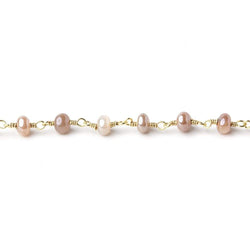 4-5mm Mystic Angel Skin Moonstone Plain Rondelles on Gold Plated Chain by the Foot (ONLINE ORDER ONLY)