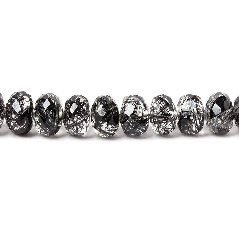 4-6.5mm Black Tourmalinated Quartz faceted rondelles 18.5 inch 126 beads (ONLINE ORDER ONLY)