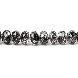 4-6.5mm Black Tourmalinated Quartz faceted rondelles 18.5 inch 126 beads (ONLINE ORDER ONLY)