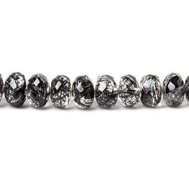 4-6.5mm Black Tourmalinated Quartz faceted rondelles 18.5 inch 126 beads (ONLINE ORDER ONLY)