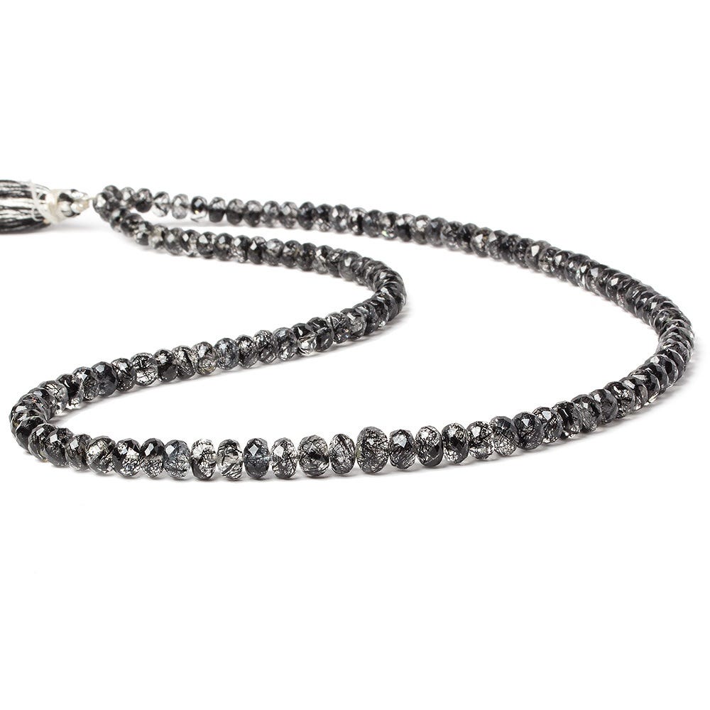 4-6.5mm Black Tourmalinated Quartz faceted rondelles 18.5 inch 126 beads (ONLINE ORDER ONLY)