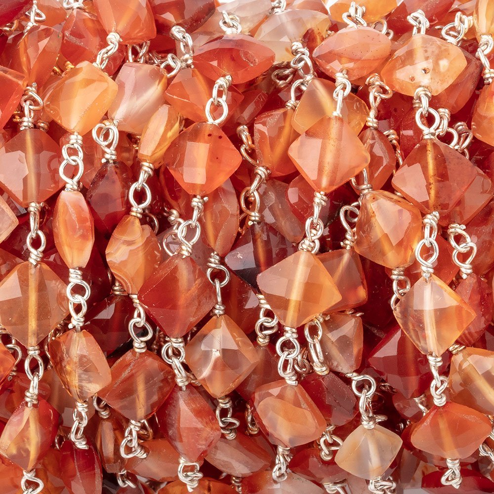 4-6mm Carnelian Faceted Square Beads on .925 Silver Chain (ONLINE ORDER ONLY)
