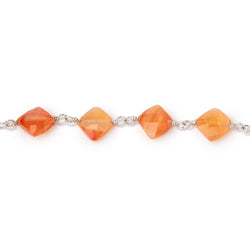 4-6mm Carnelian Faceted Square Beads on .925 Silver Chain (ONLINE ORDER ONLY)
