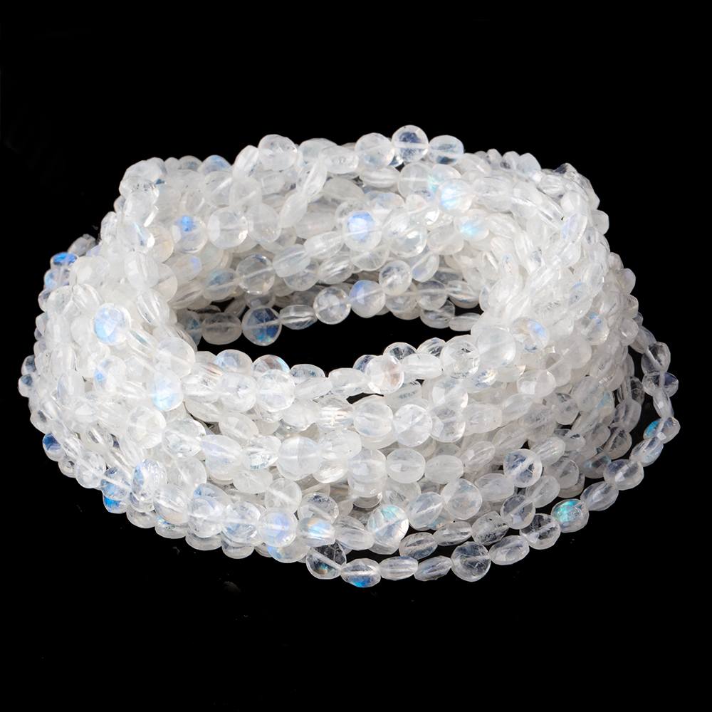 4-6mm Rainbow Moonstone Faceted Coin Beads 15 inch 82 pieces AA (ONLINE ORDER ONLY)