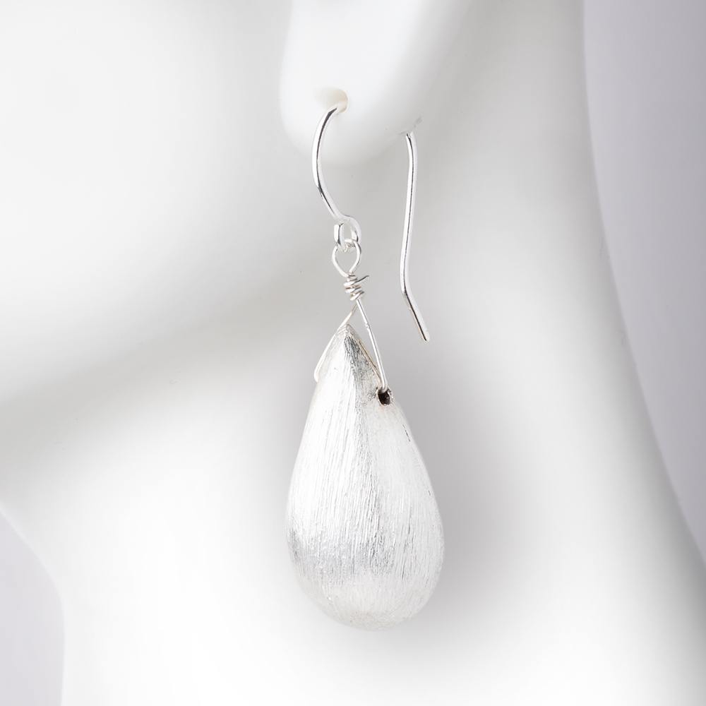 26x13mm Sterling Silver Plated Copper Bead Tear Drop Brushed Finish 2pcs (ONLINE ORDER ONLY)