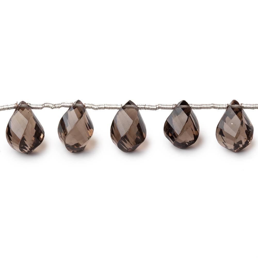 10x6mm Smoky Quartz Top Drilled Faceted Twist Beads 8 inch 17 pieces (ONLINE ORDER ONLY)