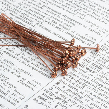 3" length Copper Shell Design Headpin, 22 Guage 22 Pieces (ONLINE ORDER ONLY)