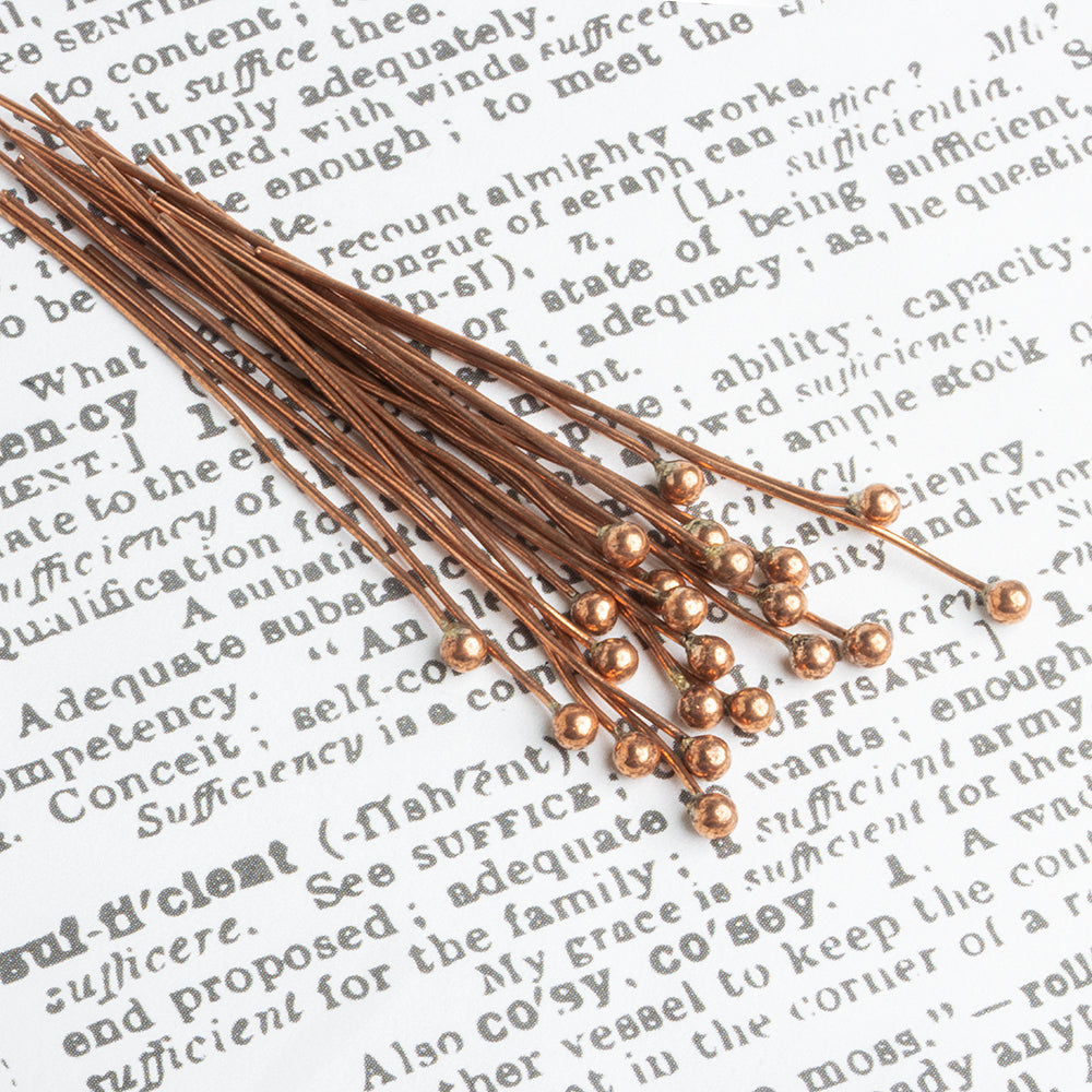 3mm Copper Headpin 26 gauge 2 inch length, Plain Ball Head diameter, 22 pieces per bag (ONLINE ORDER ONLY)