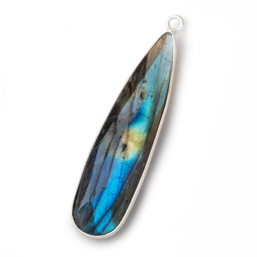 42x11mm Silver Bezeled Labradorite Faceted Pear Pendant 1 piece (ONLINE ORDER ONLY)