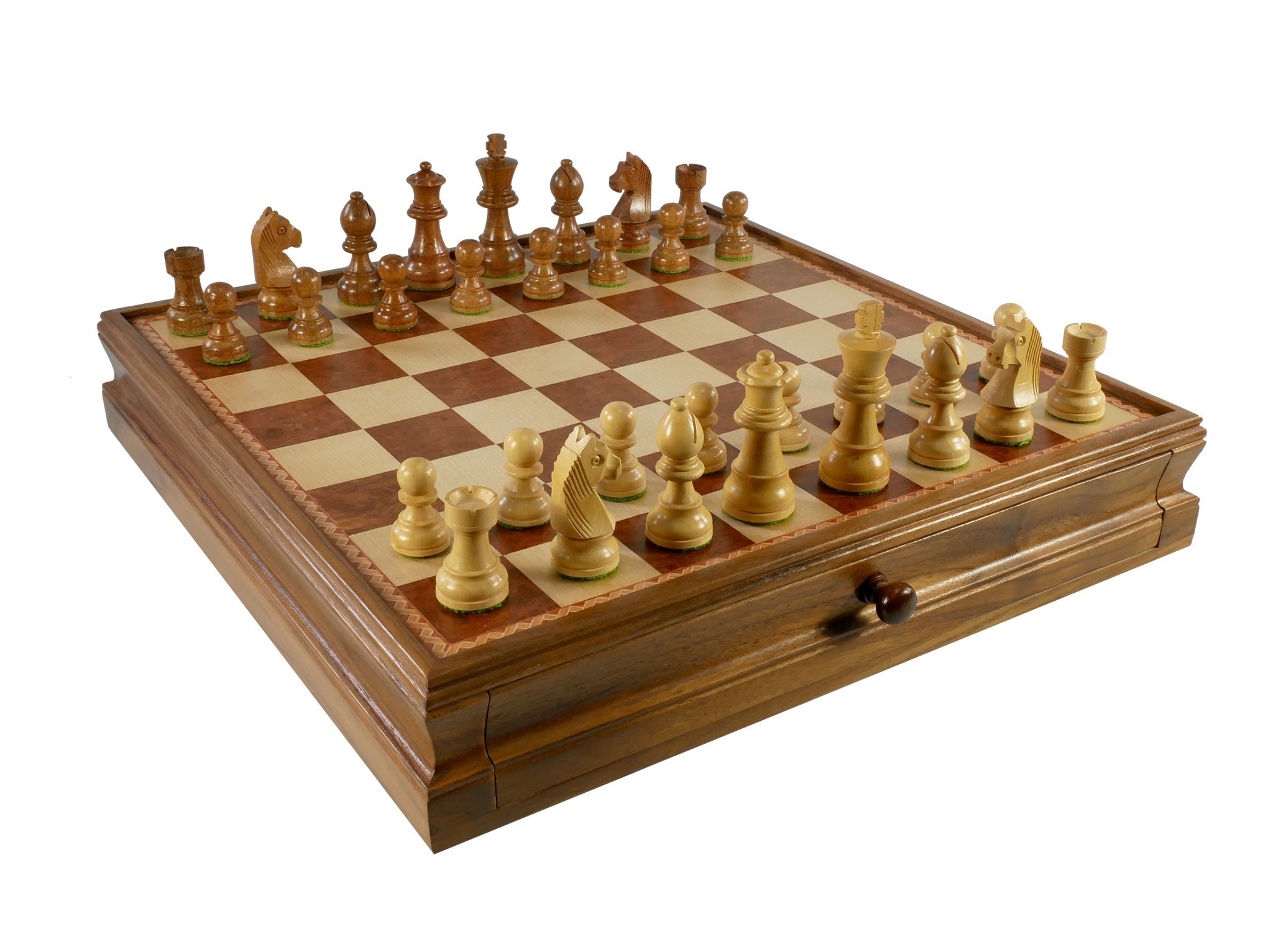 Chess Set - Walnut/Maple Chest and Single Weighted Chessmen (ONLINE ORDER ONLY)
