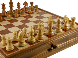 Chess Set - Walnut/Maple Chest and Single Weighted Chessmen (ONLINE ORDER ONLY)