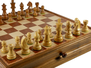 Chess Set - Walnut/Maple Chest and Single Weighted Chessmen (ONLINE ORDER ONLY)