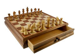 Chess Set - Walnut/Maple Chest and Single Weighted Chessmen (ONLINE ORDER ONLY)