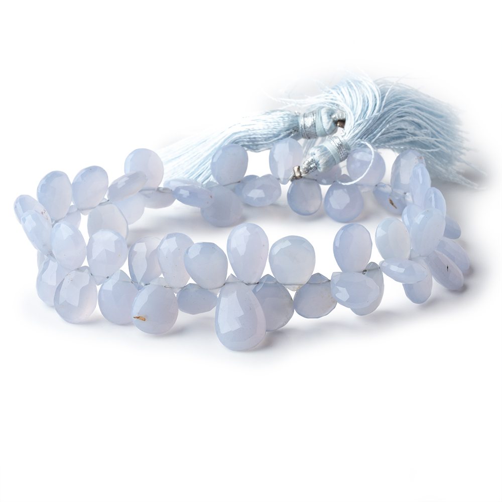 9x7-10x8mm Turkish Blue Chalcedony Faceted Pear Beads 8 inch 55 pieces  AA (ONLINE ORDER ONLY)