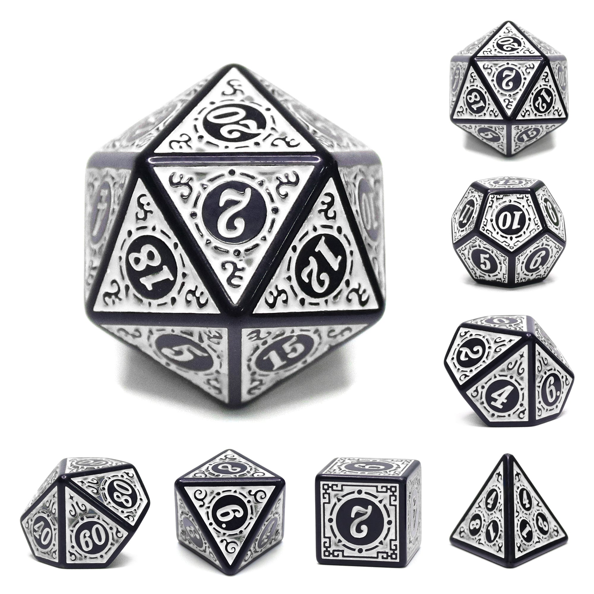 White Magic Flame 7-Dice Set DND RPG Dice Black w/Color Fill (Online Only)