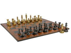 Chess Set - Solid Brass Staunton Pieces on 23" Brown & Black Faux Leather Board (ONLINE ORDER ONLY)