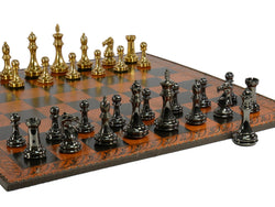 Chess Set - Solid Brass Staunton Pieces on 23" Brown & Black Faux Leather Board (ONLINE ORDER ONLY)