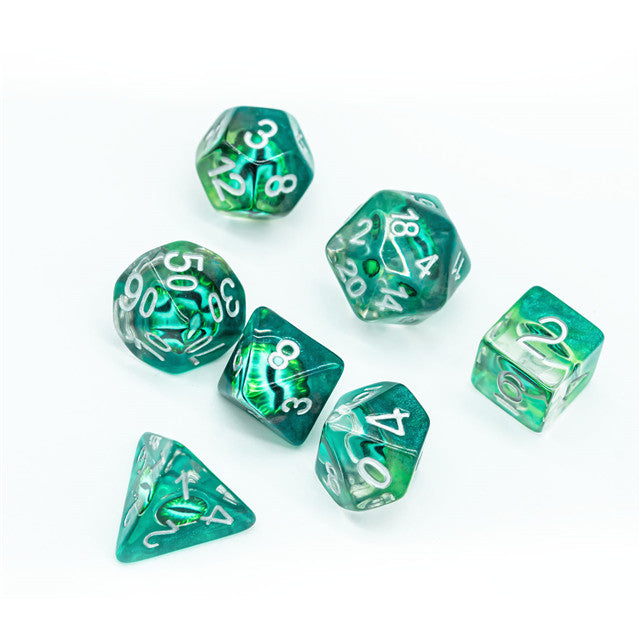 Green Demon Eye Dragon Eye Dice 7-Dice Set Resin Dungeons and Dragons Dice (Online Only)