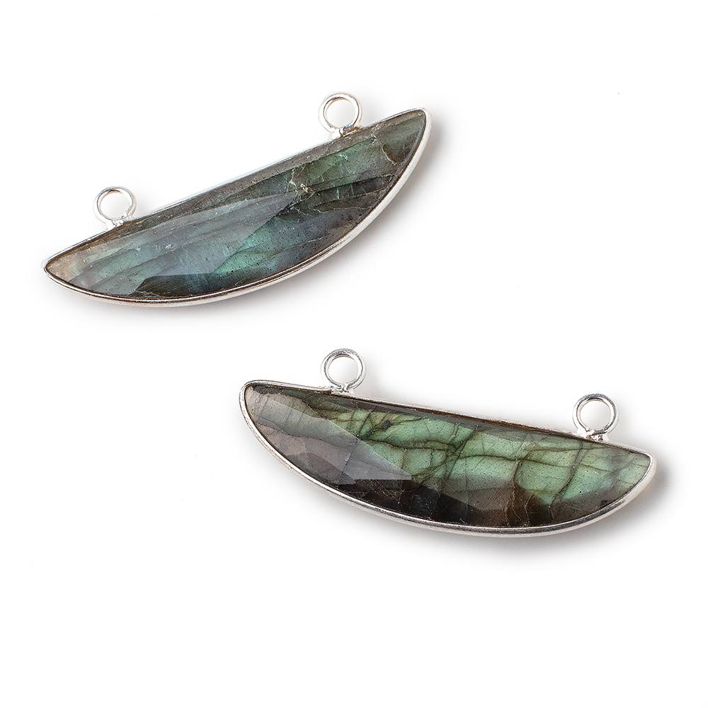 40x11mm Silver Bezeled Labradorite Faceted Half Moon East West Connector 1 pc (ONLINE ORDER ONLY)