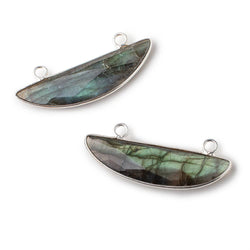 40x11mm Silver Bezeled Labradorite Faceted Half Moon East West Connector 1 pc (ONLINE ORDER ONLY)