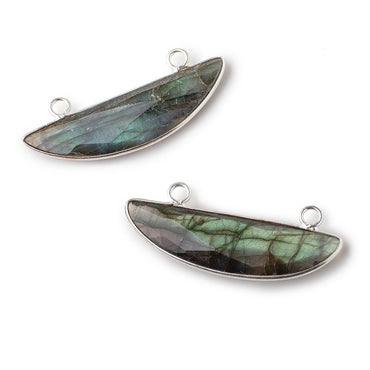 40x11mm Silver Bezeled Labradorite Faceted Half Moon East West Connector 1 pc (ONLINE ORDER ONLY)