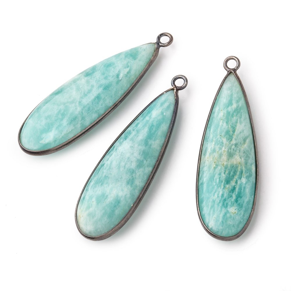 40x13mm Black Gold .925 Bezel Amazonite Plain Pear Pendant 1 Focal Bead (ONLINE ORDER ONLY)