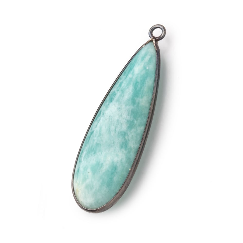 40x13mm Black Gold .925 Bezel Amazonite Plain Pear Pendant 1 Focal Bead (ONLINE ORDER ONLY)