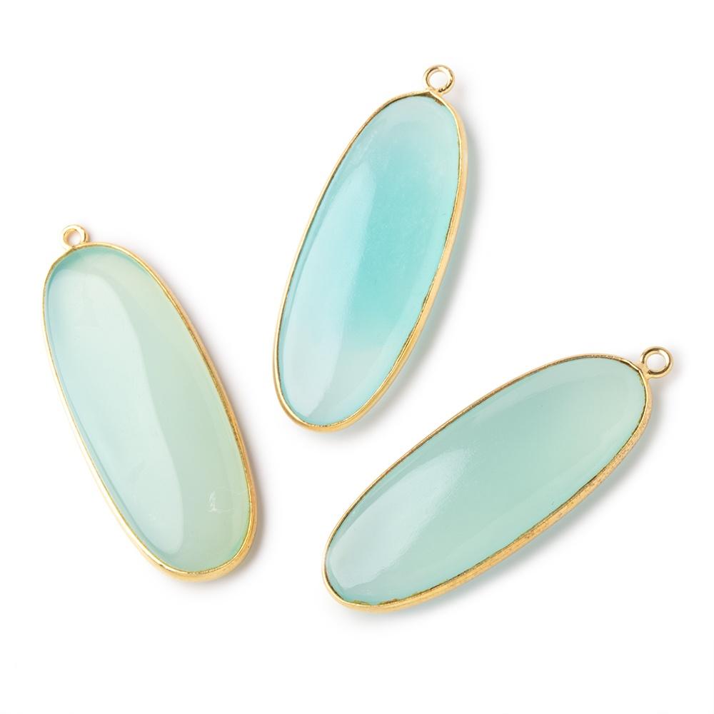 40x16mm Vermeil Bezel Seafoam Chalcedony Plain Elongated Oval Pendant 1 piece (ONLINE ORDER ONLY)