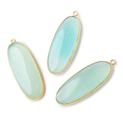 40x16mm Vermeil Bezel Seafoam Chalcedony Plain Elongated Oval Pendant 1 piece (ONLINE ORDER ONLY)
