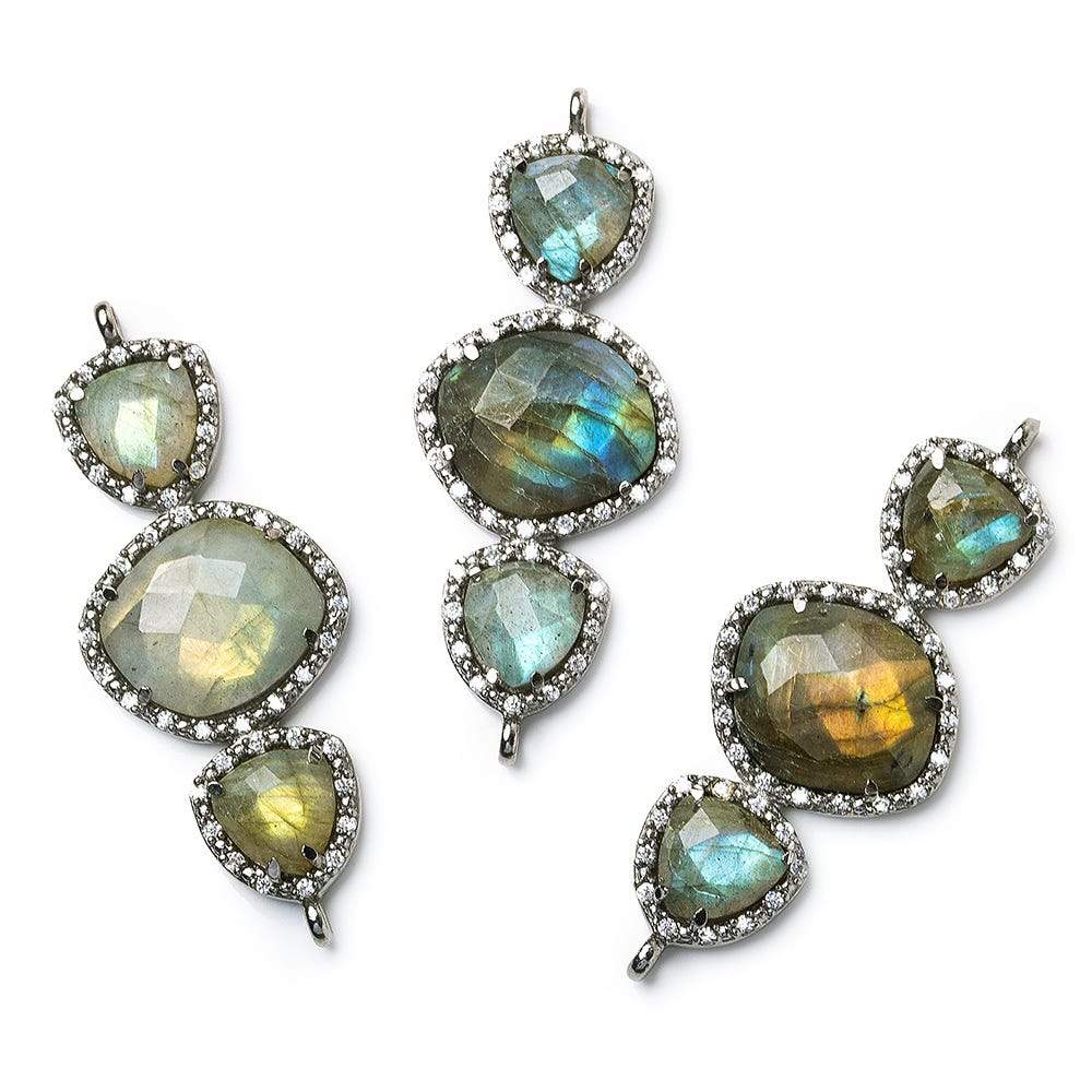 40x18mm Black Gold Bezel CZ & Labradorite 3 Nugget Connector 1 focal bead (ONLINE ORDER ONLY)