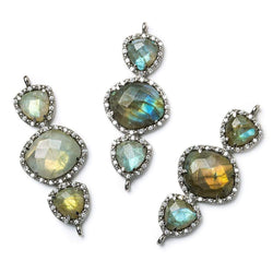 40x18mm Black Gold Bezel CZ & Labradorite 3 Nugget Connector 1 focal bead (ONLINE ORDER ONLY)