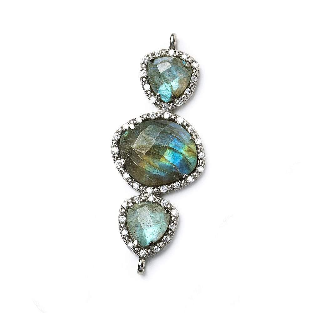 40x18mm Black Gold Bezel CZ & Labradorite 3 Nugget Connector 1 focal bead (ONLINE ORDER ONLY)