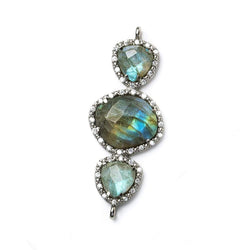 40x18mm Black Gold Bezel CZ & Labradorite 3 Nugget Connector 1 focal bead (ONLINE ORDER ONLY)