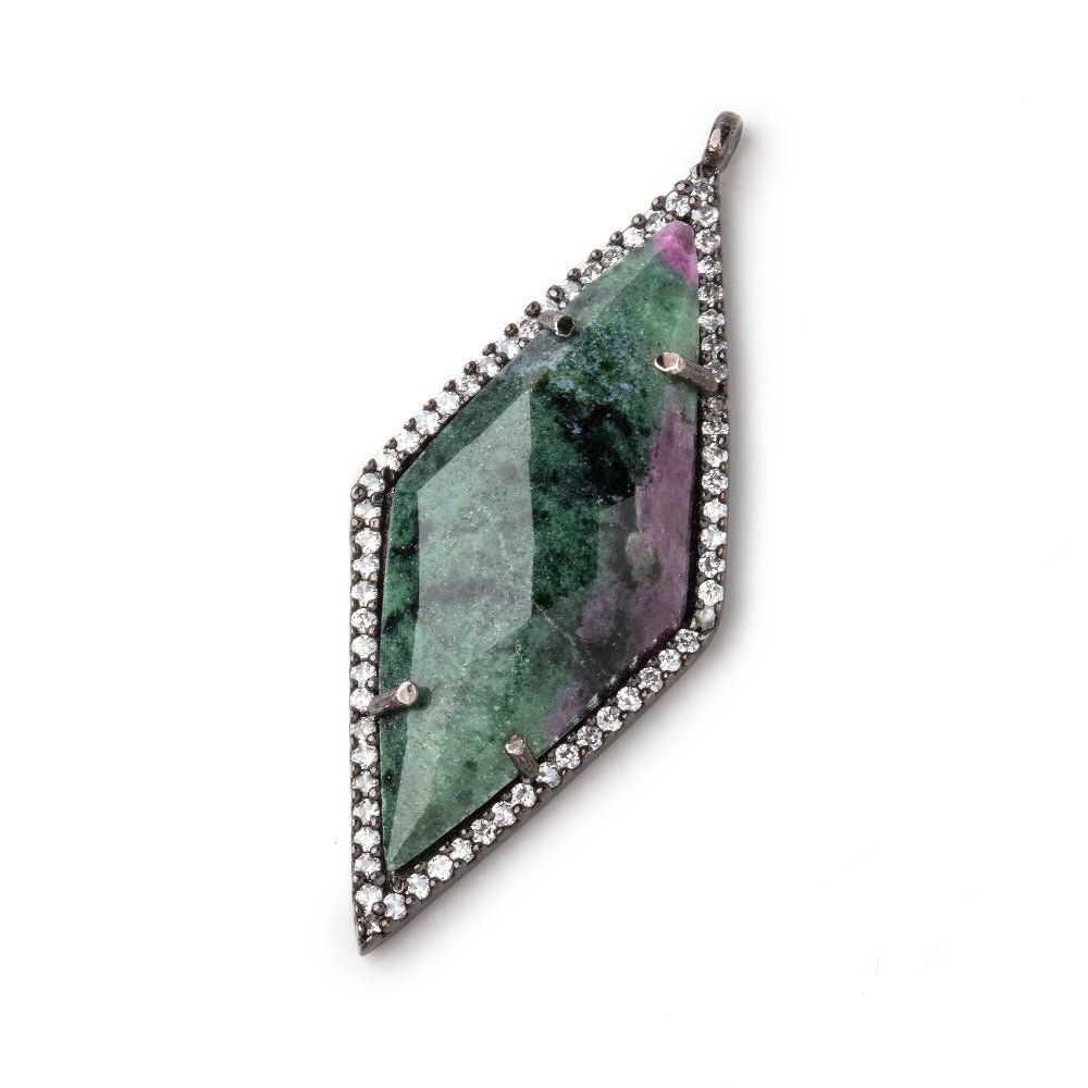 40x18mm Black Gold CZ Bezeled Ruby in Zoisite Kite Pendant 1 piece (ONLINE ORDER ONLY)