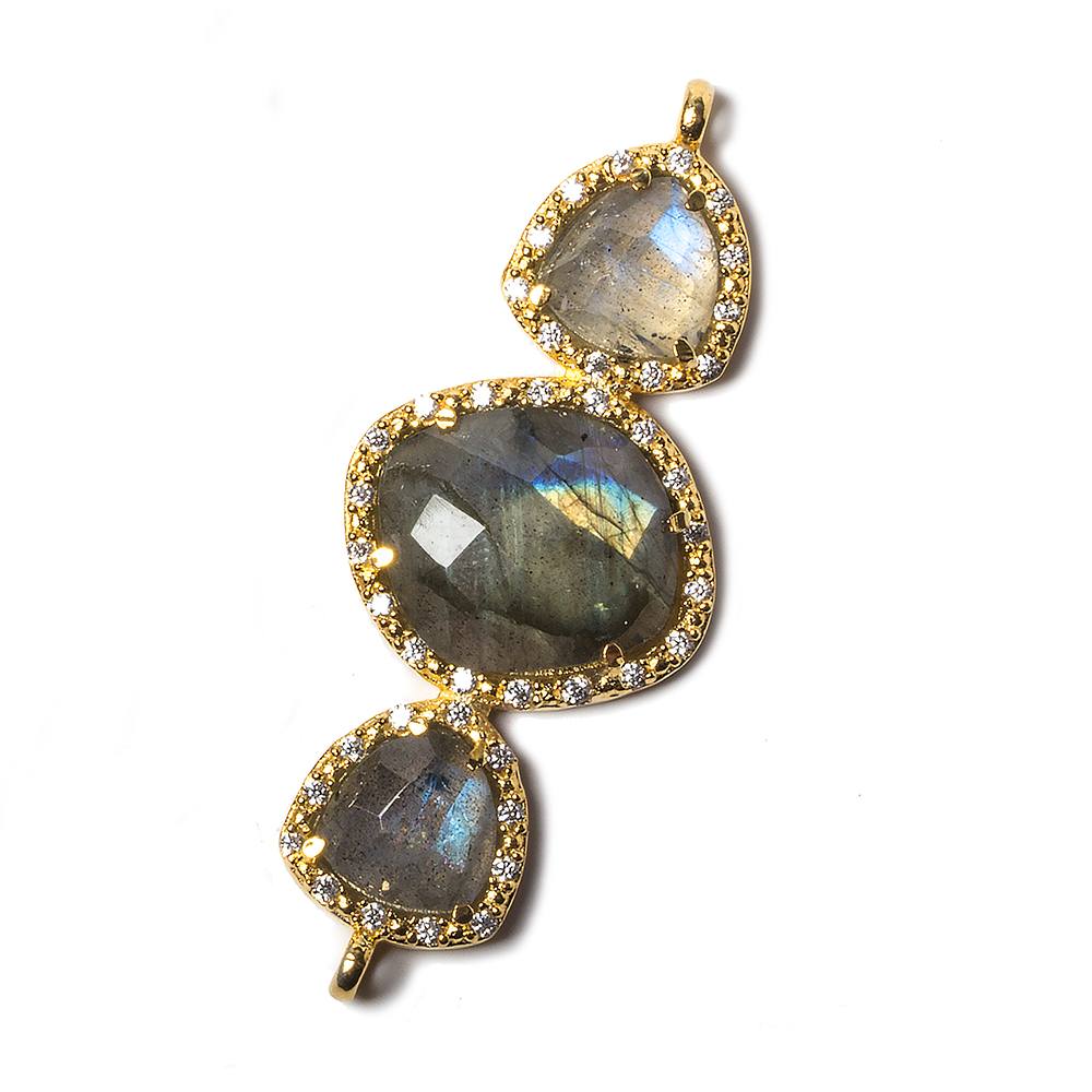 40x18mm Gold Bezel CZ &  Labradorite 3 Nugget Connector 1 focal bead (ONLINE ORDER ONLY)