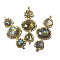 40x18mm Gold Bezel CZ &  Labradorite 3 Nugget Connector 1 focal bead (ONLINE ORDER ONLY)