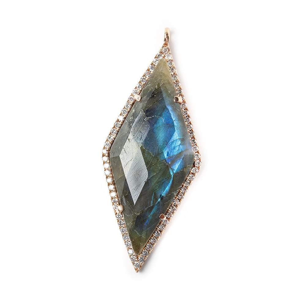 40x18mm Rose Gold Bezel CZ & Labradorite Faceted Kite Marquise Pendant 1 focal bead (ONLINE ORDER ONLY)