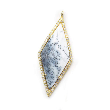 40x18mm Vermeil Dendritic Opal CZ Bezel Faceted Kite Marquise Pendant 1 focal bead (ONLINE ORDER ONLY)